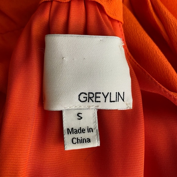 Greylin Silk Dress MAGGIE Faux Wrap Orange, Size S - Picture 10 of 12